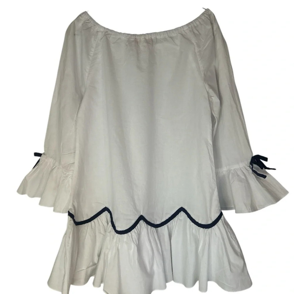 Kate Mack White Babydoll Top with Ruffled Bell Sleeves size 10